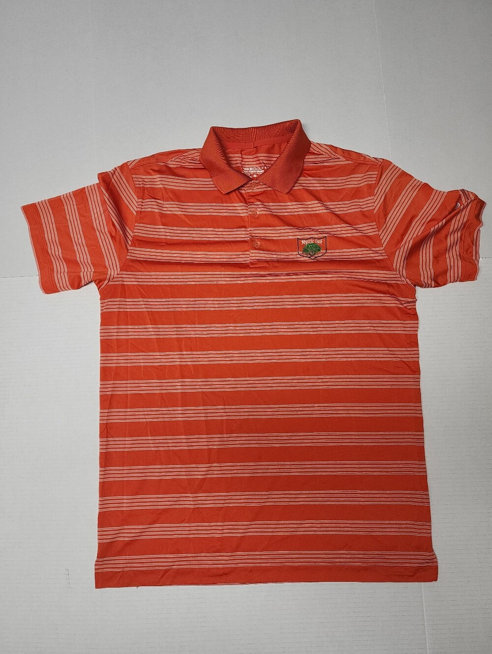 Nike Golf Tour Performance Men's  Medium Orange White Striped Mystic Oak Polo